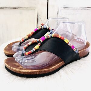 Think! Colorful Band Black Leather Slip on Thong Sandals - EU39 US8 - Beach Wear